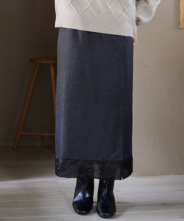 Tiaclasse 【洗える】メランジヘリンボーンツイードスカート チャコールグレー