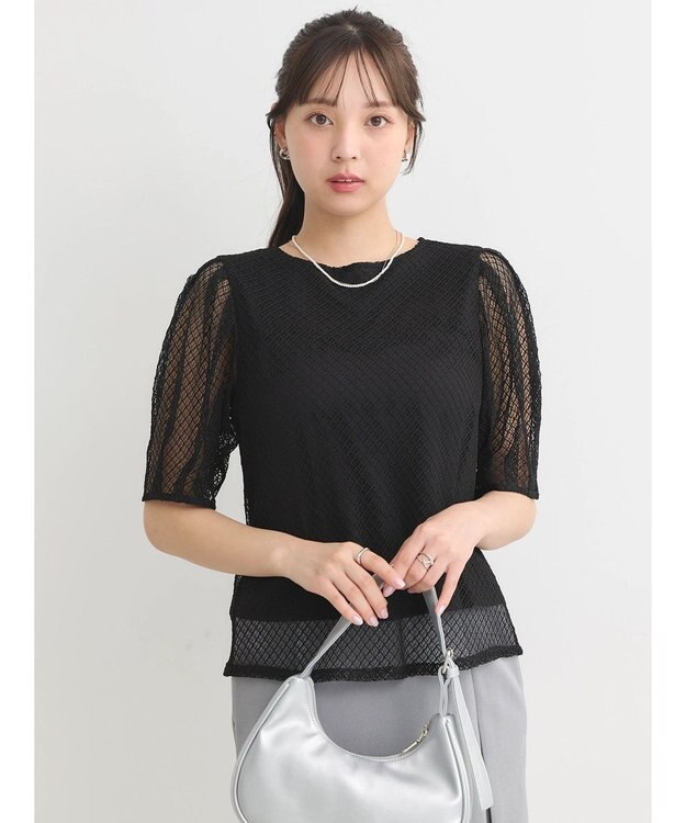 earth music&ecology 袖シアーレースプルオーバー Black