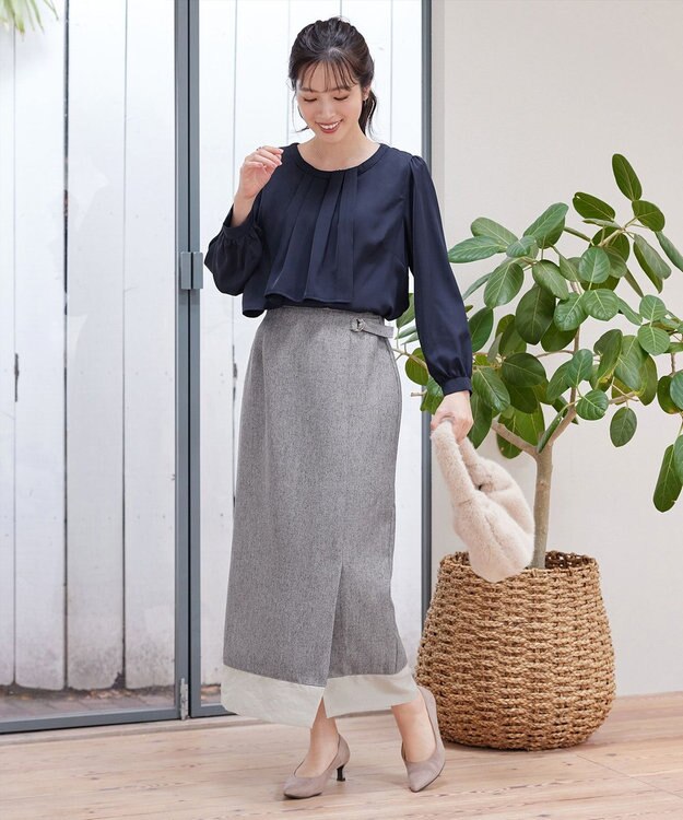 Tiaclasse 【洗える】メランジヘリンボーンツイードスカート ライトグレー