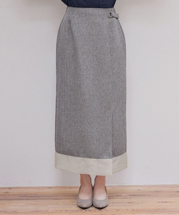 Tiaclasse 【洗える】メランジヘリンボーンツイードスカート ライトグレー
