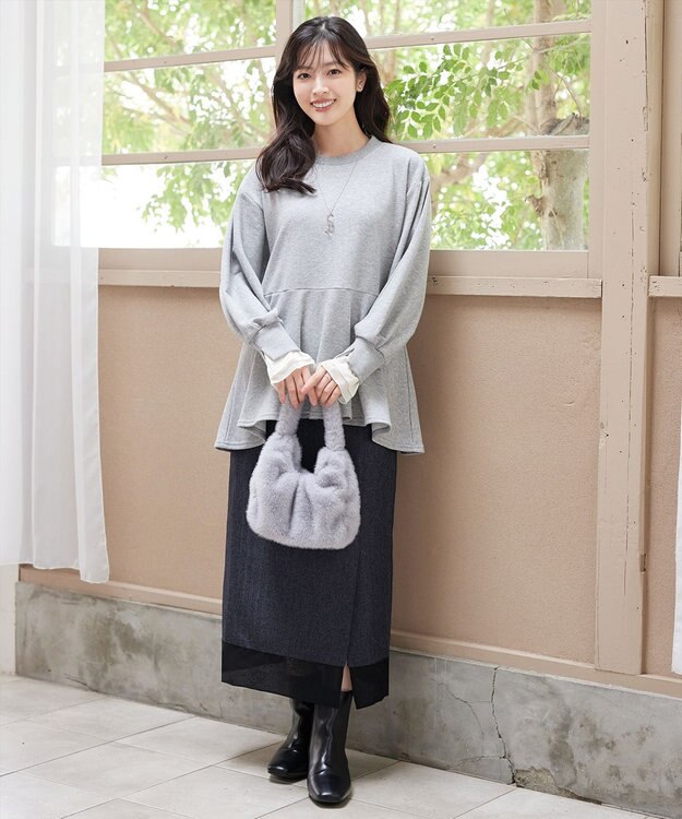 Tiaclasse 【洗える】メランジヘリンボーンツイードスカート チャコールグレー