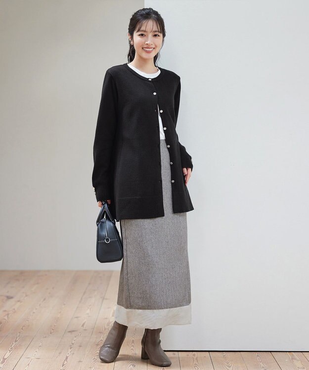 Tiaclasse 【洗える】メランジヘリンボーンツイードスカート ライトグレー