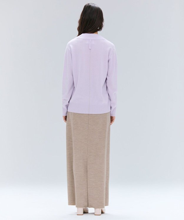 BEIGE， 【洗える】POMPE / ウールカシミヤ配色ラインVネックニット Lilac×Taupe