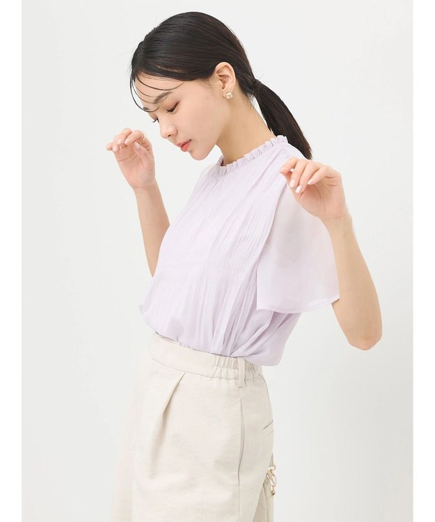 earth music&ecology マジョリカプリーツ半袖ブラウス Pink