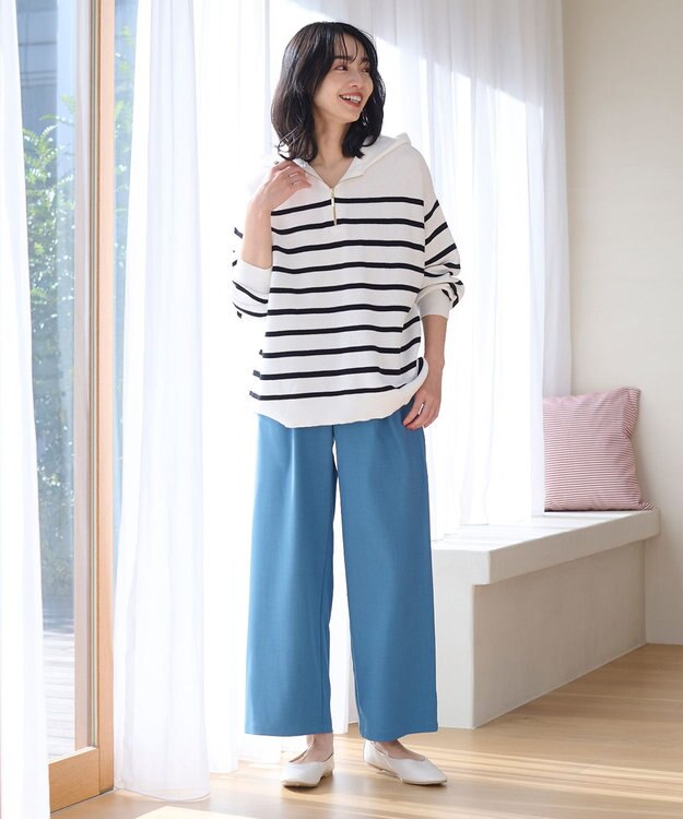 ANY 【ウエストゴム】イージケア美脚パンツ ワイド ブルー