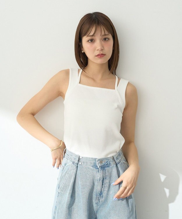 earth music&ecology レイヤードカットタンクトップ Off White