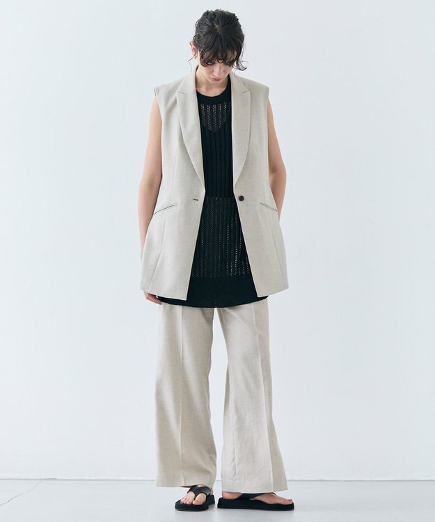 BEIGE， 【洗える】CAROLE / リネンライクフルレングスワイドパンツ Sand