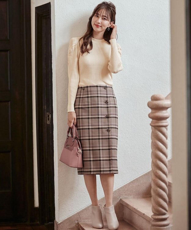 ANY SIS 【美人百花10月号掲載】2WAYリバーシブルラップ スカート ベージュチェック×スモーキーピンク