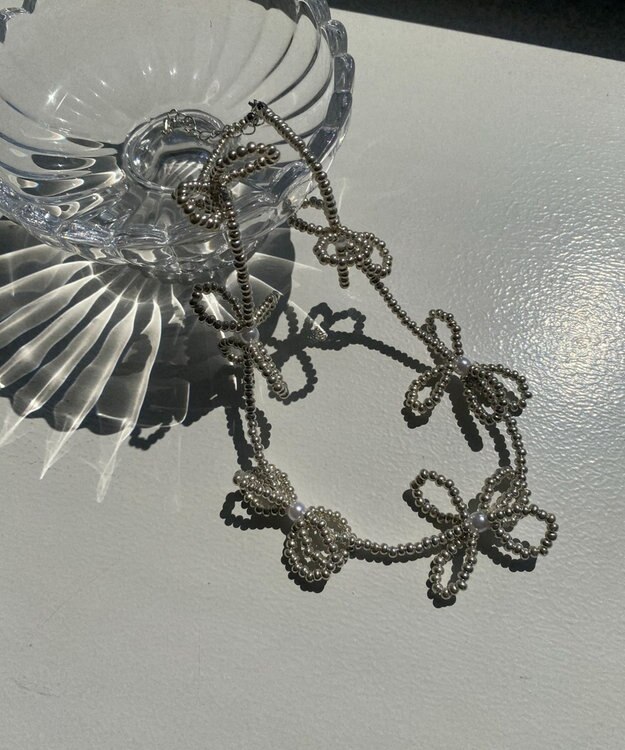 WEGO Lフラワービーズネックレス シルバー