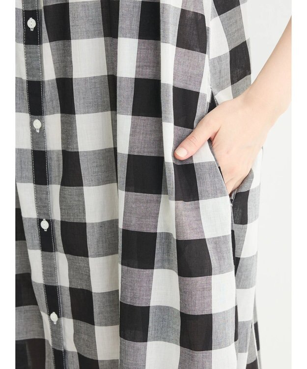 Green Parks インド綿 ギンガムチェックノースリーブワンピース Gingham Check