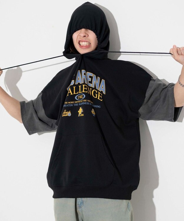 WEGO 【ユニセックス着用ITEM/手洗い可】ロゴノースリーブパーカー ブラック