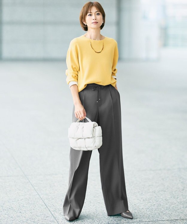 自由区 L 【カタログ掲載】レーヨンストレッチベーシックシルエット ニット イエロー