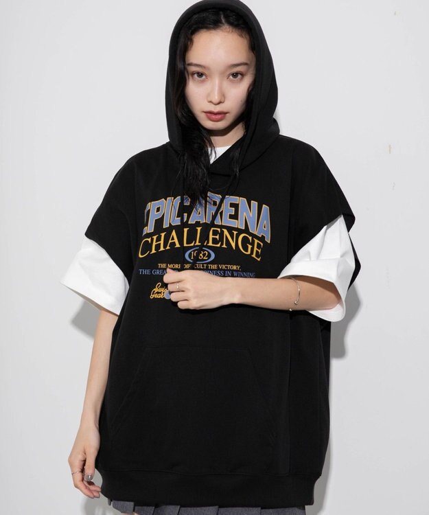 WEGO 【ユニセックス着用ITEM/手洗い可】ロゴノースリーブパーカー ブラック