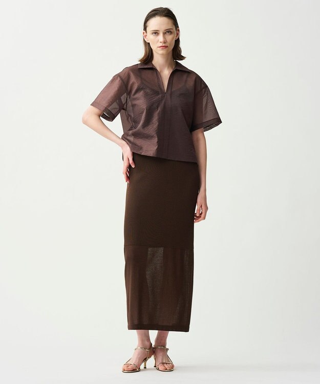 uncrave シアー オーガンジー ショート シャツ ブラウン