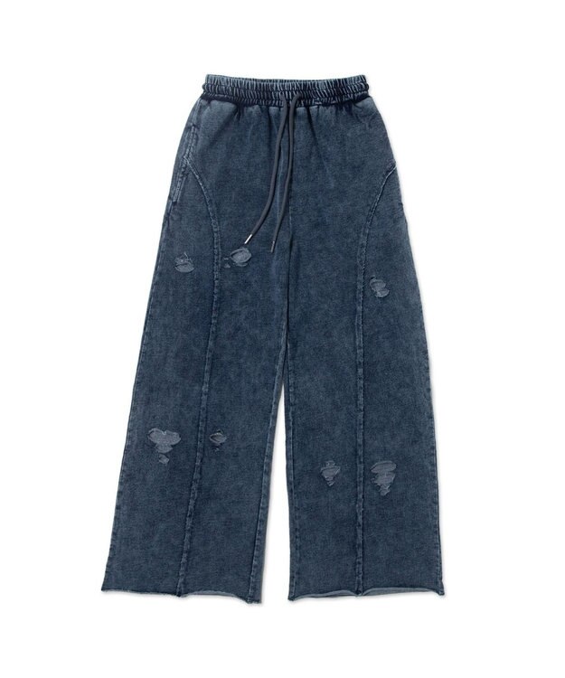 WEGO 【ウエストゴム】ヴィンテージウォッシュスウェットワイドパンツ デニム