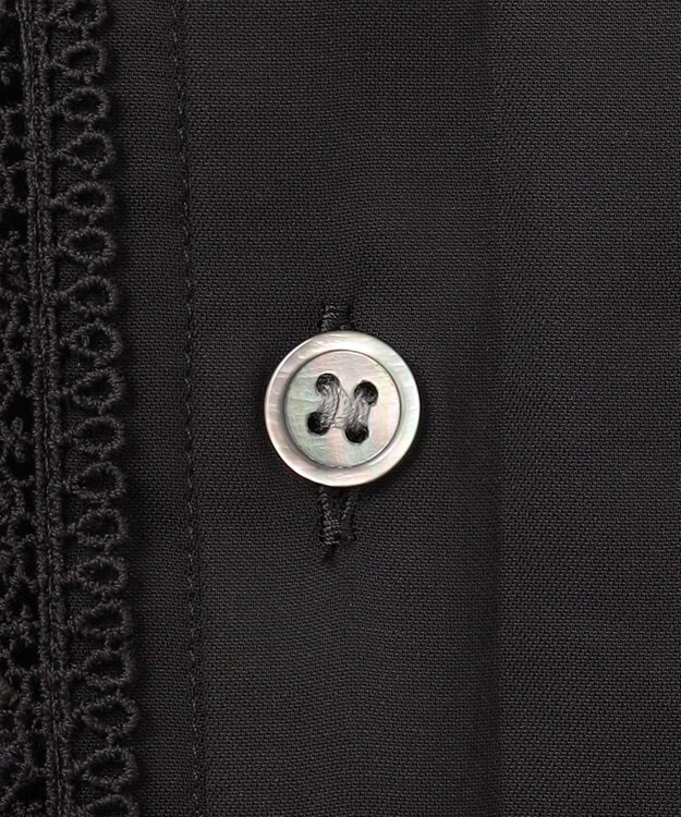 自由区 【洗える】キュプラコットンツイル半袖シャツ ブラウス ブラック