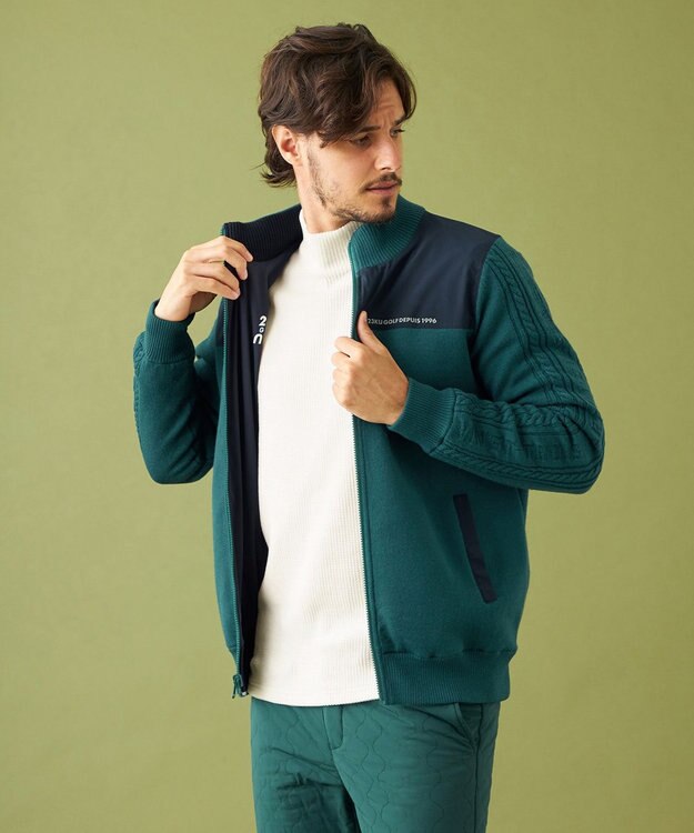 23区GOLF 冬の定番トップス【MEN】【吸湿発熱】グランサーモワッフル モックネックシャツ ホワイト系