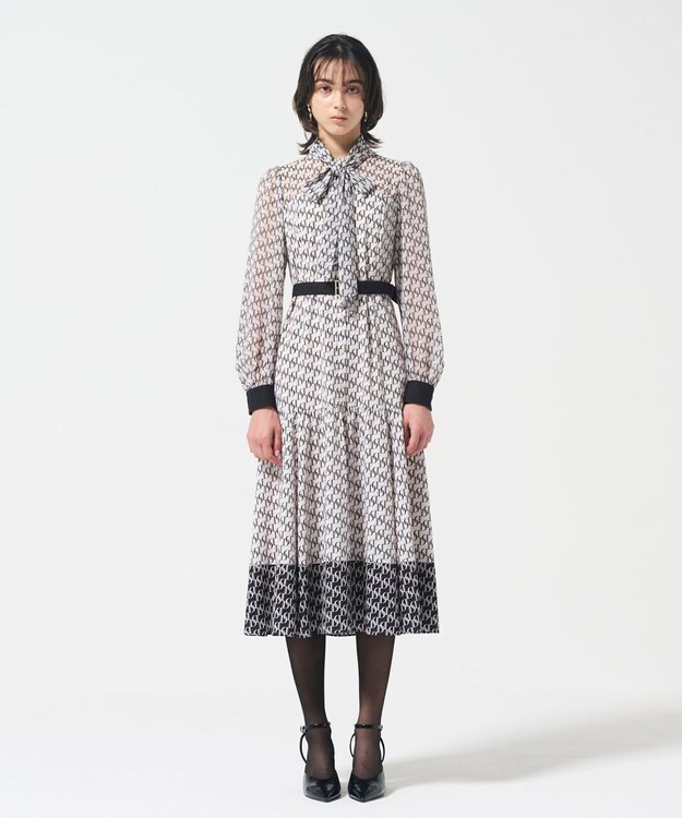 GRACE CONTINENTAL モノグラムプリントレイヤードワンピース ブラック