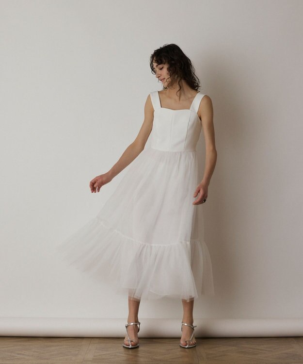 GRACE CONTINENTAL チュールコンビティアードワンピース ホワイト