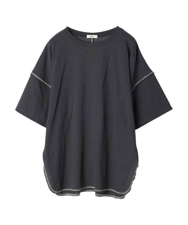 earth music&ecology 配色ステッチチュニックＴ Charcoal Gray