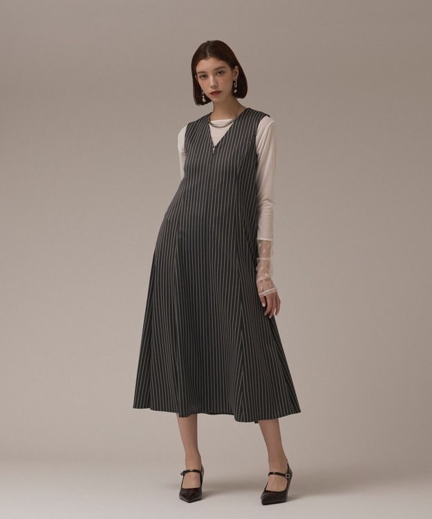 GRACE CONTINENTAL ストライプジャージワンピース グレー