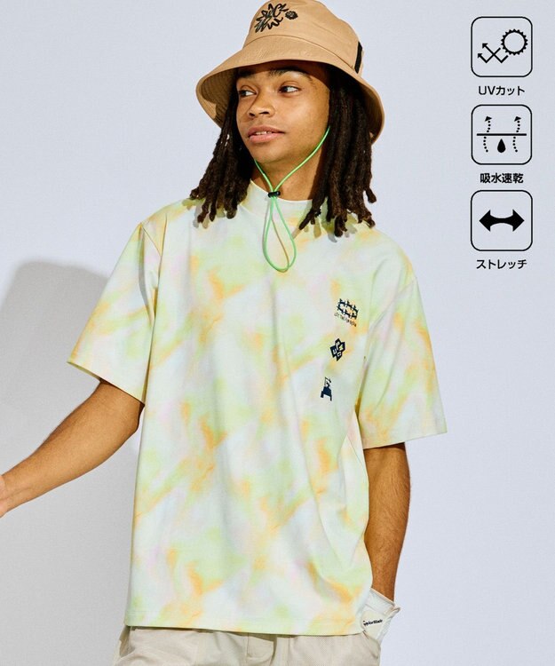 PW CIRCULUS 【吸水速乾 / UV遮蔽率99.5%  UVカット / ストレッチ】【MEN】タイダイ柄モックネックT ゴルフ イエロー系5