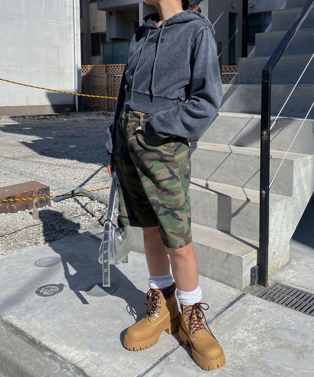 WEGO グラフィックアシッドウォッシュショートプルパーカー 柄1