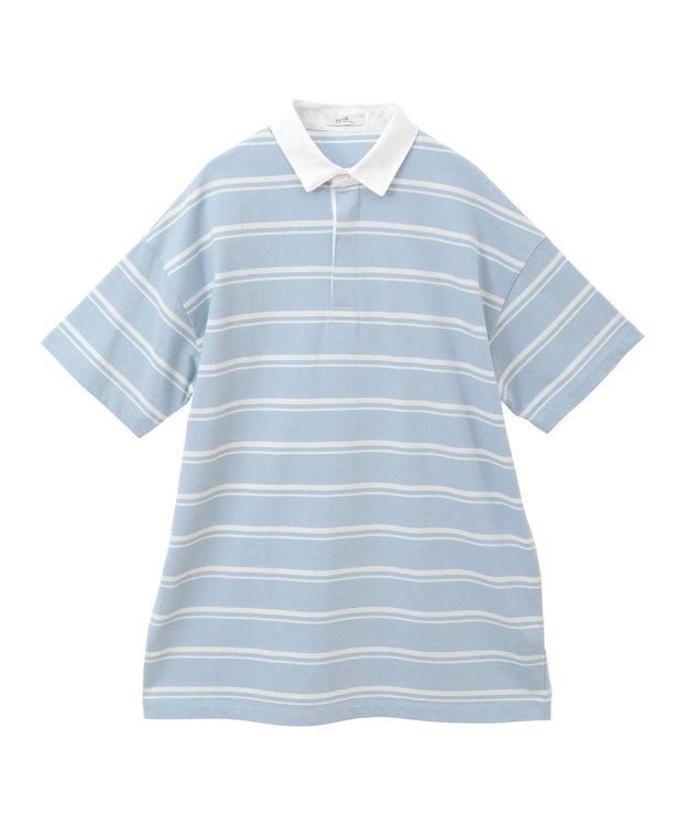 earth music&ecology ボーダールーズラガーシャツ Light Blue