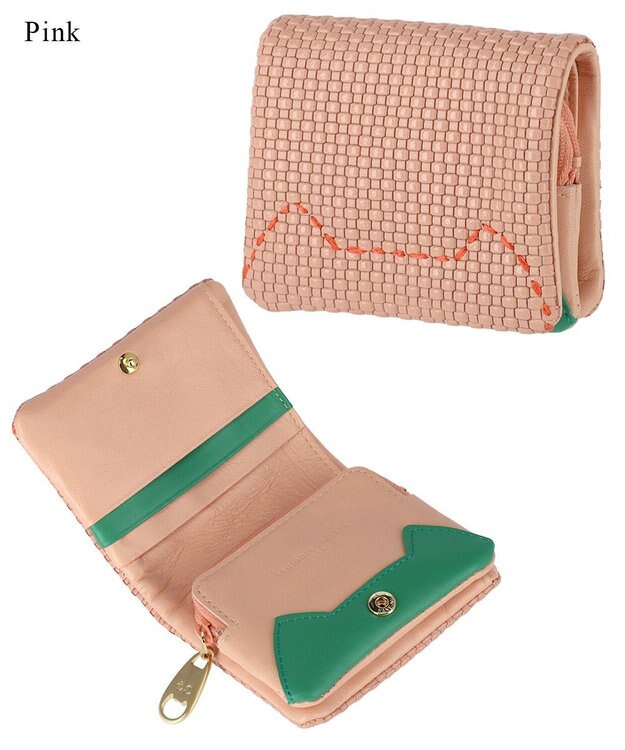 tsumori chisato CARRY エンボスメッシュ 2つ折り財布 ミニ財布 ネコステッチ ピンク
