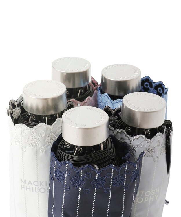 MOONBAT 【軽量】マッキントッシュ フィロソフィー 晴雨兼用日傘 折りたたみ傘 ストライプ／遮光 遮熱 UV ホワイト