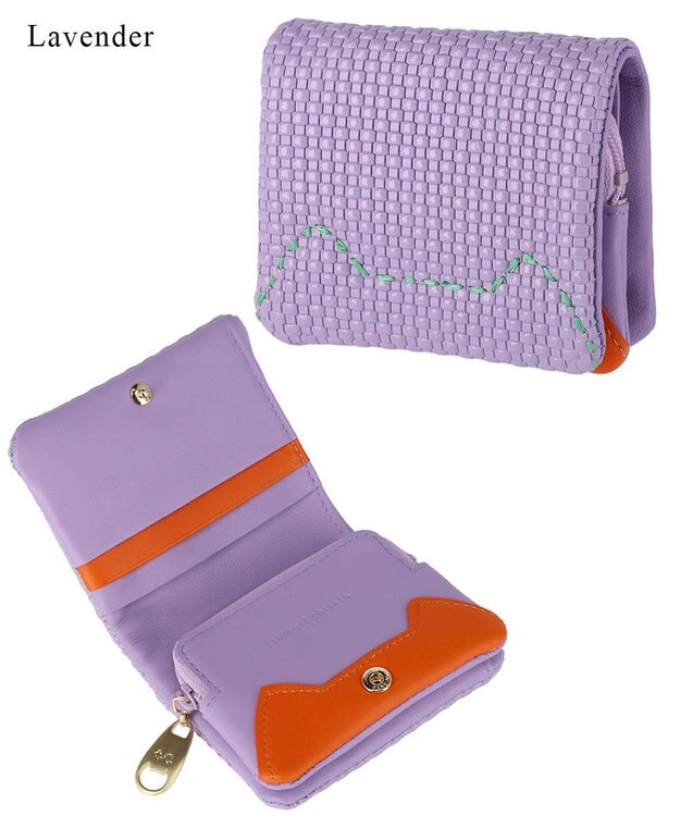 tsumori chisato CARRY エンボスメッシュ 2つ折り財布 ミニ財布 ネコステッチ ラベンダー