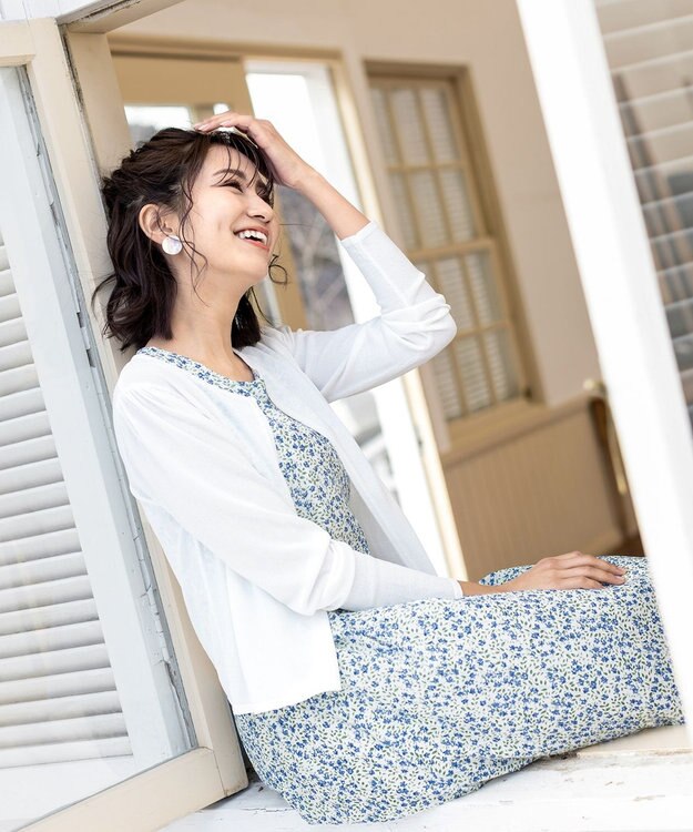 Tiaclasse 【洗える】大人華やかなノースリーブ花柄ワンピース ブルー