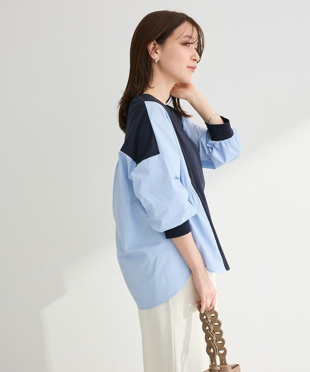 Green Parks ７分袖サイドシャーリングドッキングプルオーバ Navy