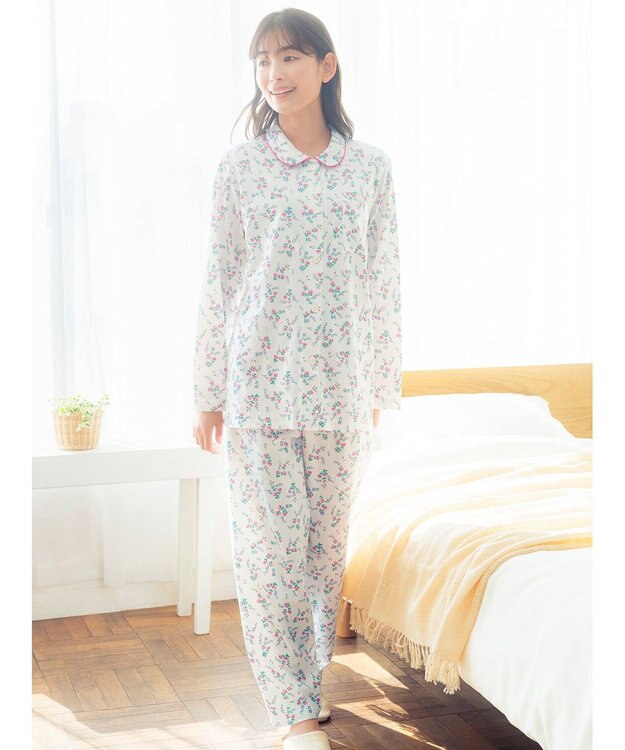 Wing パジャマ 長袖 長ズボン 綿混天竺素材 レディース EP7035 ウイング／ワコール ピンク