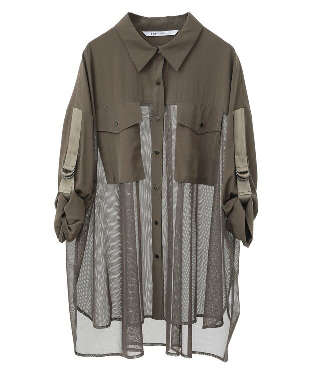 YECCA VECCA メッシュMIXデザインシャツ② Khaki