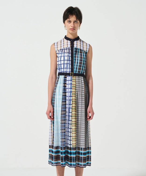 GRACE CONTINENTAL マルチチェックワンピース ネイビー