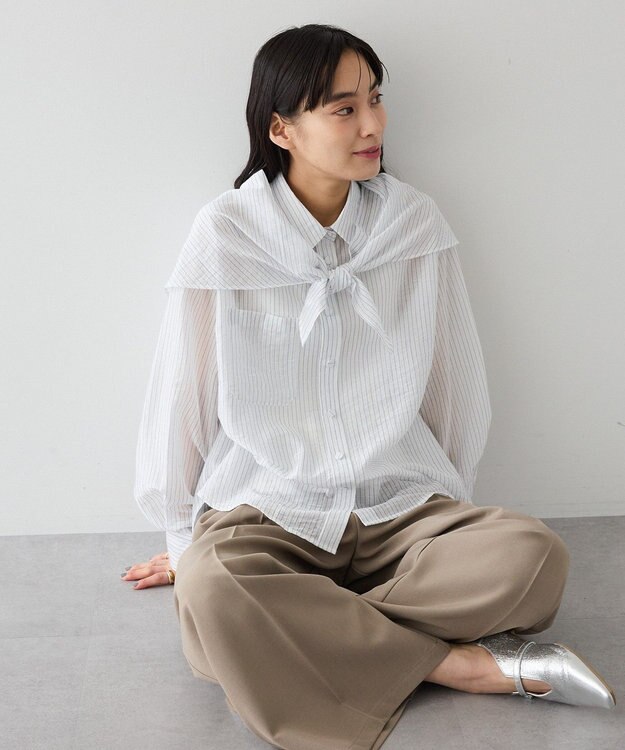 CRAFT STANDARD BOUTIQUE 【2点SET】スカーフ付きシアーストライプシャツ Stripe White