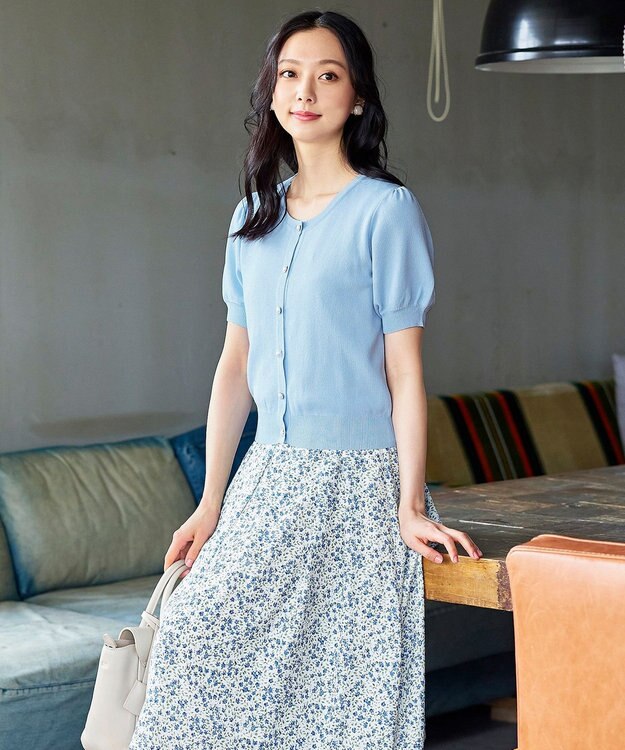 Tiaclasse 【洗える】大人華やかなノースリーブ花柄ワンピース ブルー