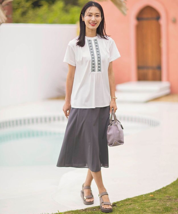 J.PRESS LADIES L 【洗える】シアートリコット フレアー スカート グレー系