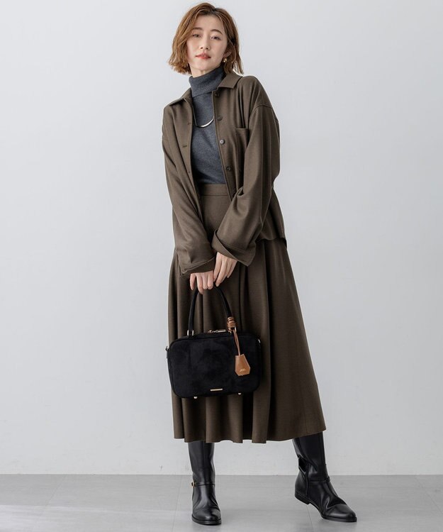 23区 【洗える】ウールミルドジャージー タック スカート カーキ系