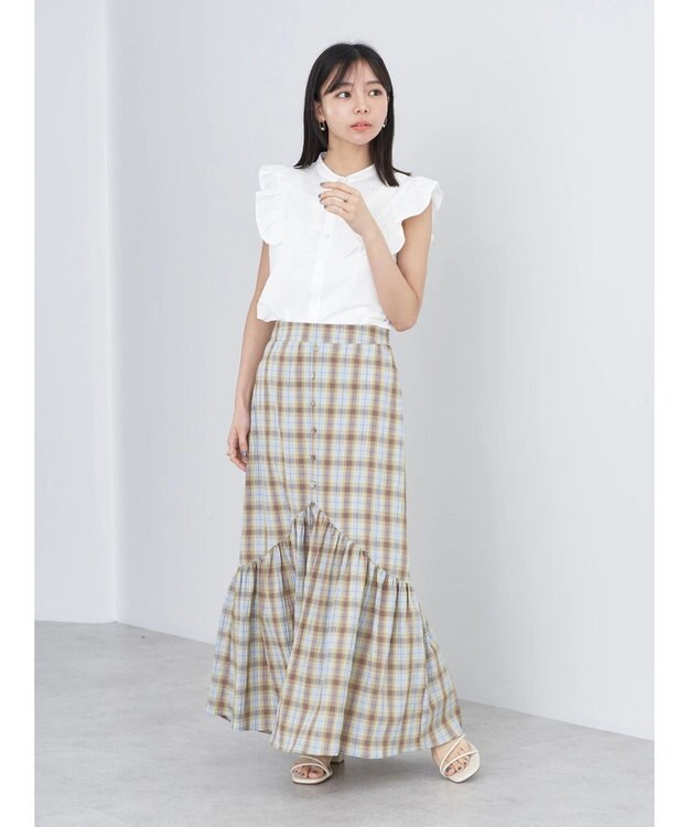 earth music&ecology デコルテレースフリルブラウス Off White