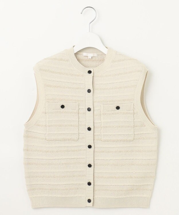 自由区 【洗える】テクスチャーコットンブレンドニット ベスト ライトベージュ