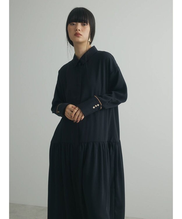 Green Parks armonia．配色シャツワンピース Black