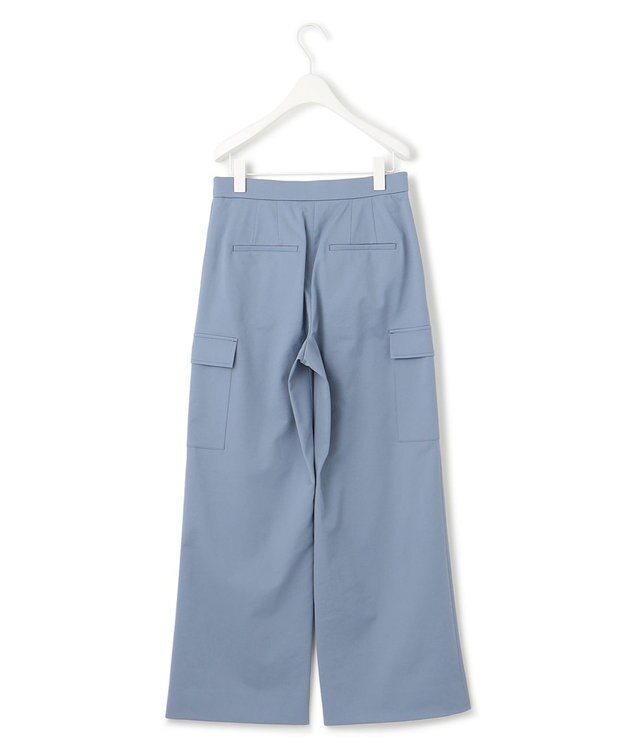 ICB 【UVカット・吸水速乾・洗える】シェルタリングドライサテン  ワイドストレートカーゴパンツ ブルー系