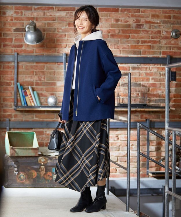 ANY ファイバーウール ノーカラーコート ブルー