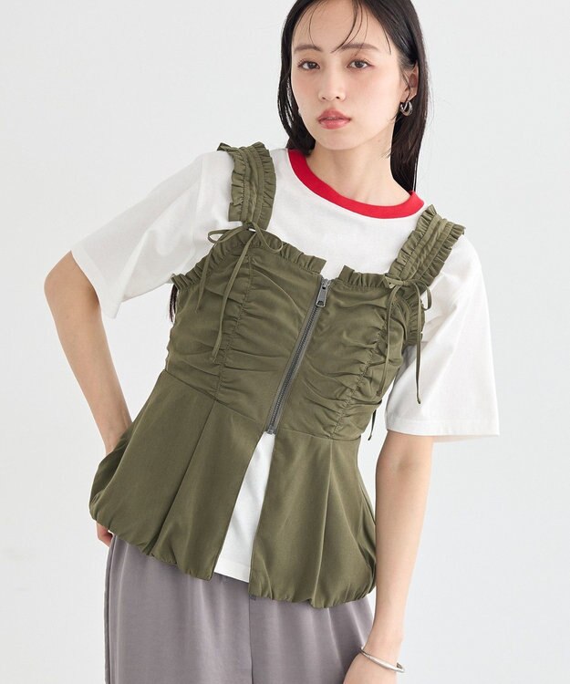 earth music&ecology ペプラムビスチェ Khaki