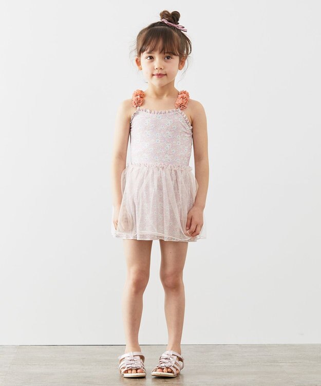 ANY KIDS 花柄チュールワンピース水着 ピンク系