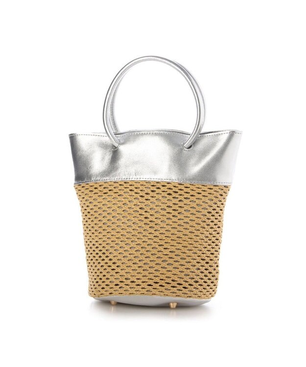 UNBILLION ペルケ perche / エステルメッシュ・牛革丸手2wayバケツバッグ シルバー