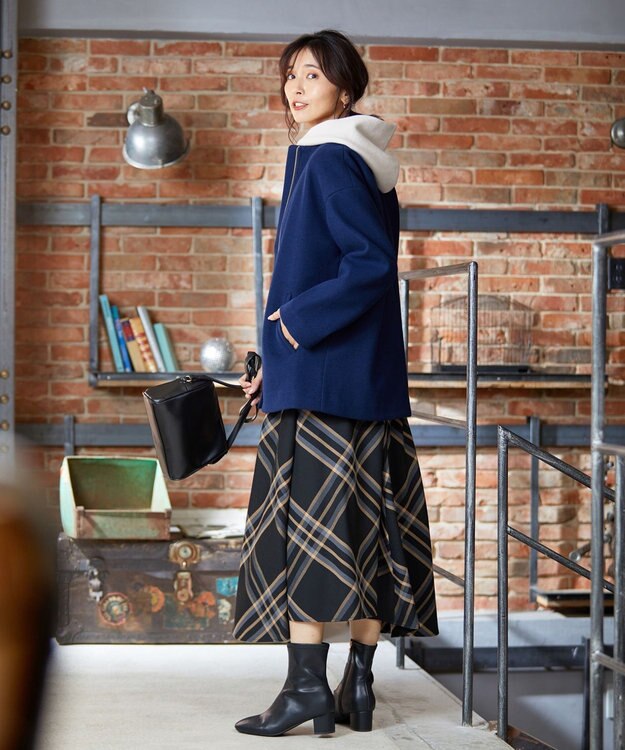 ANY ファイバーウール ノーカラーコート ブルー