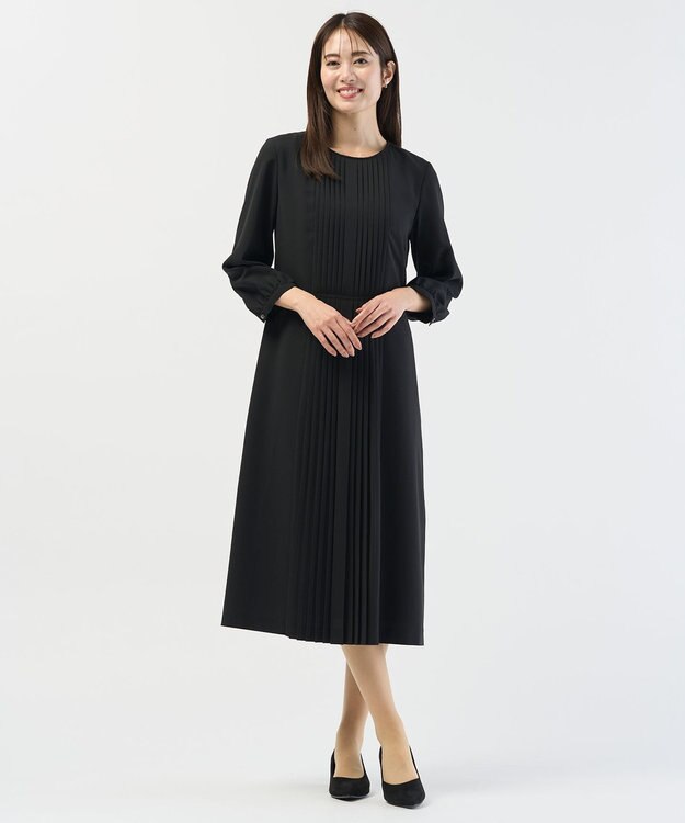 J.PRESS LADIES ノルディス2wayジョーゼット フロントプリーツ ワンピース ブラック系